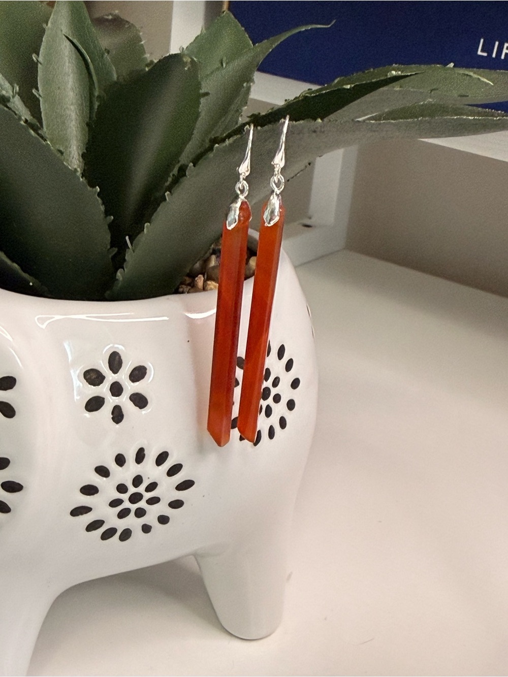 Hand Crafted Red Agate Crystal Sterling Silver Spike Dangle Drop Earring